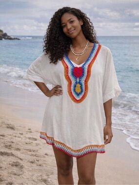 NWT Umgee Lightweight Oversized Flowy Top Crochet Detail Boho Tunic Blouse